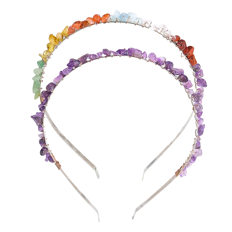 Prírodné čakanie kamenný ametyst krištáľový štrk Hairband liečivý drahokam energetika koruna čelenka čelenka vlasové doplnky pre ženy