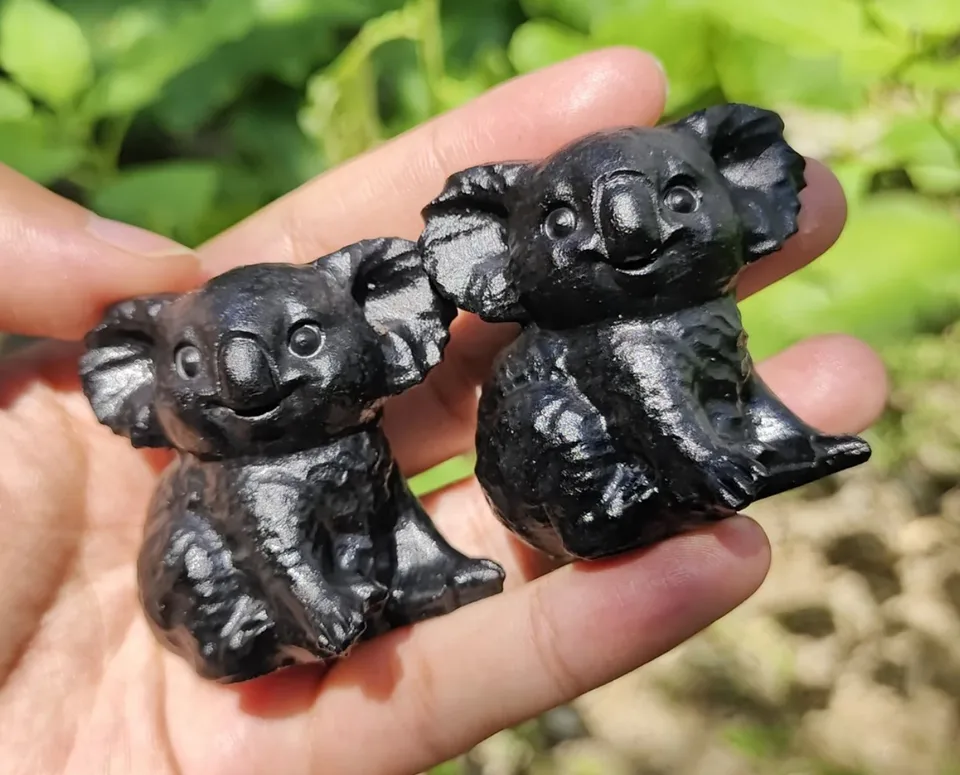 Prírodné čierne obsidián Koala Crystal Carving roztomilé zvierací dom dekorácia liečivý drahokam zbierka darček 1ks
