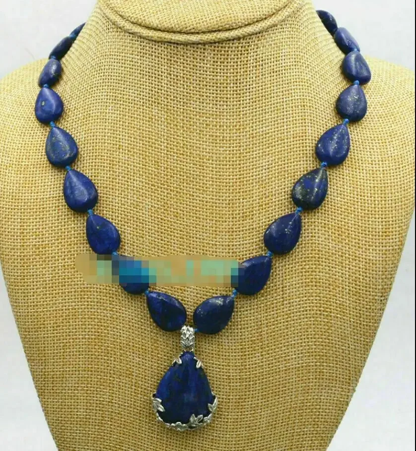Prírodný 13x18 mm modrý lapis lazuli slzový klenot prívesok náhrdelník 18 