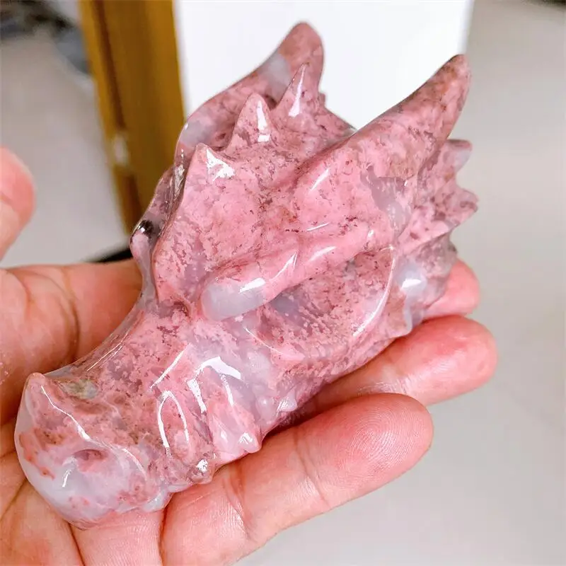 Prírodný achát drak lebka rezbárska módna dekorácia hojenie krištáľový výkonný energia wicca dekor darček 1ks