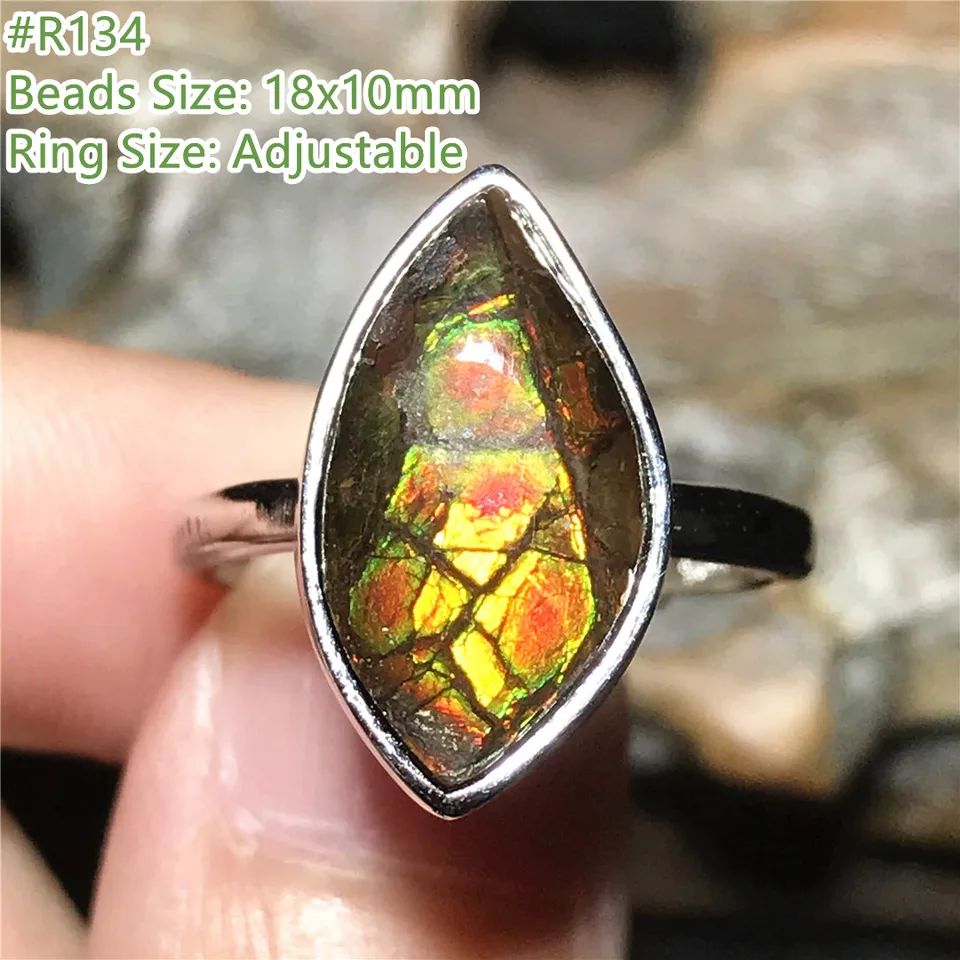 Prírodný ammonit ammolitný prsteň šperky pre ženy Lady Men Darček Zelené červené krištáľové strieborné korálky Gemstone nastaviteľný prsteň aaaaa