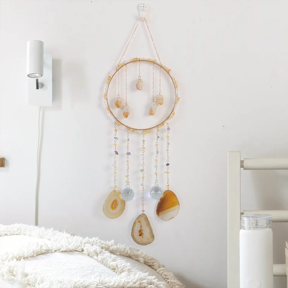 Prírodný farebný achát Strom života 7 Čakra drahokam, materiály z replikátov, zavesenie nástenných miest, miestnosť, okno, záhrada, domáca dekorácia