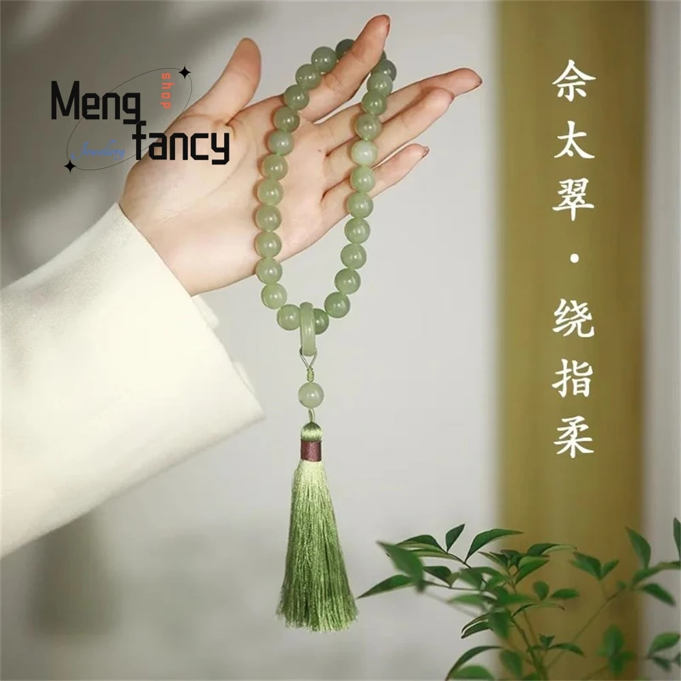 Prírodný hetian jade ruk rukami Tassel Qing Qing Zidi Náramok meditácie Staroveký štýl Simple Vynikajúci módny luxusný šperk