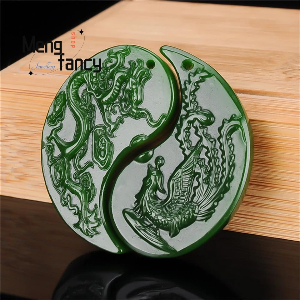 Prírodný hetian Jasper White Jade Párový drak a priaznivý Phoenix