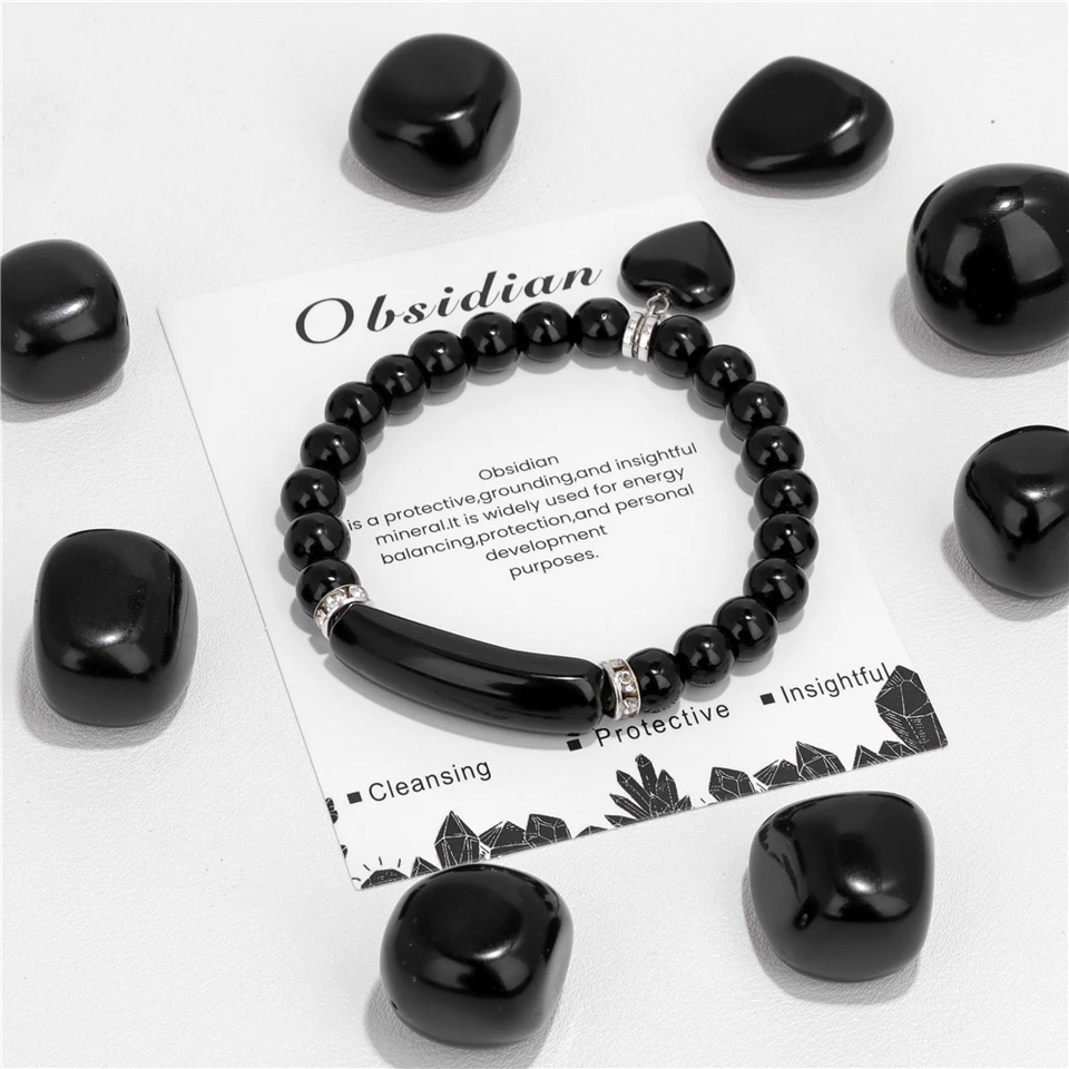 Prírodný kameň Obsidian obdĺžnik Bar kúzla náramok Ženy Men muž reiki liečivé korálky Čakra ametysty náramky páry šperky