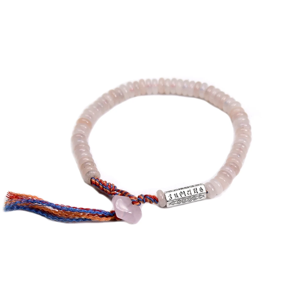 Prírodný kameň tibetský farebný lano Buddhistické Om kúzlo náramky ružové aventurínové korálky pre ženy ručne vyrábané uzol Lucky Bangles 6 mm