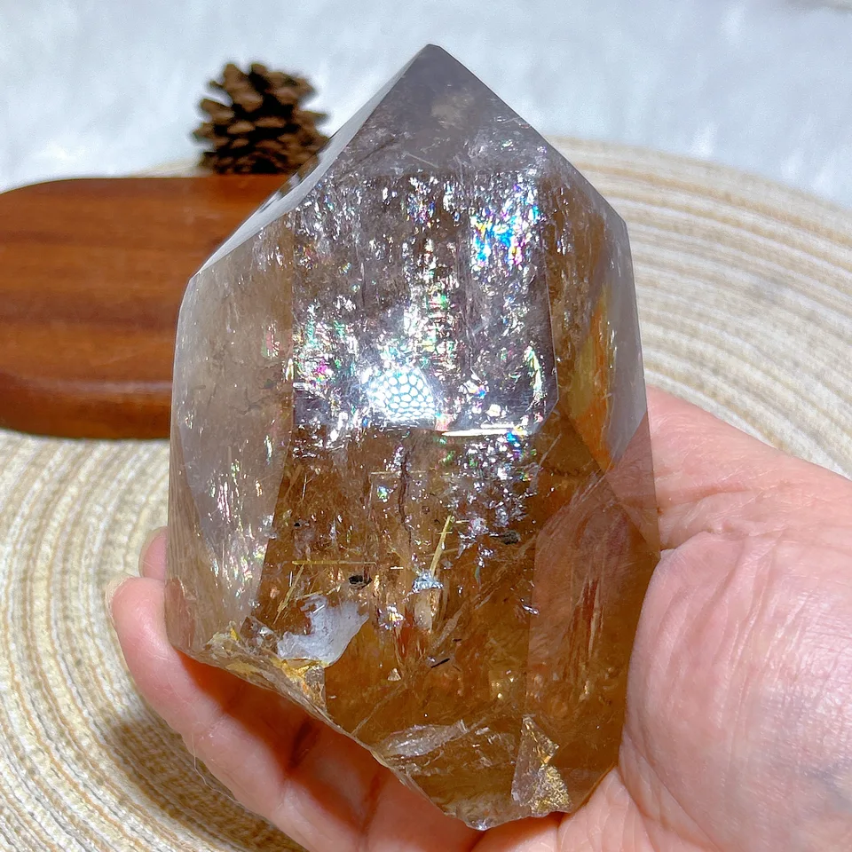 Prírodný krištáľový dúhový dymový kremeň s rutilnou veľkou vežou surové kamenné vzorka liečivá energia Reiki Domáce dekorácie darček