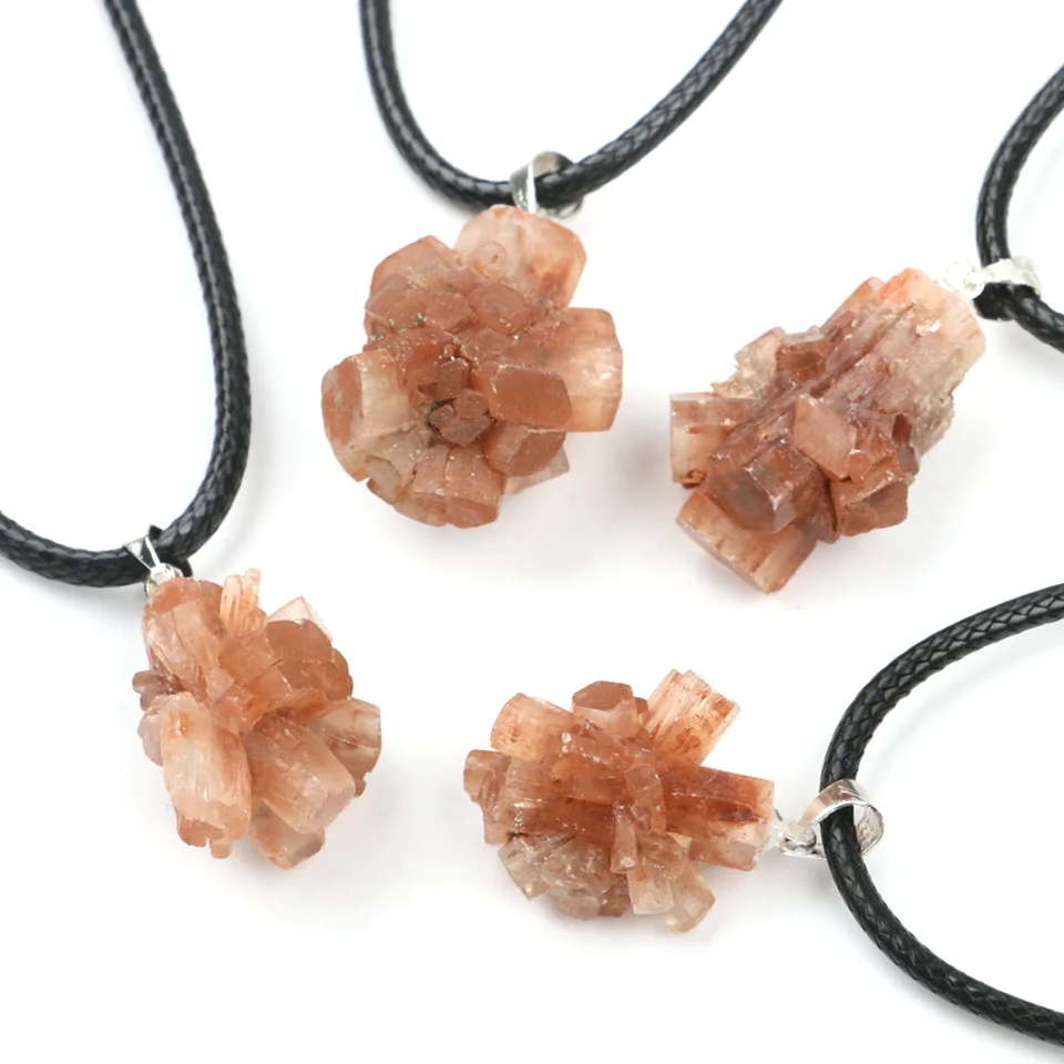 Prírodný marocký aragonit náhrdelník Reiki Crystal Stones Pu Chain Nefelline Nepravidelný tvar Pendant Zdravé liečivé drahokamy šperky
