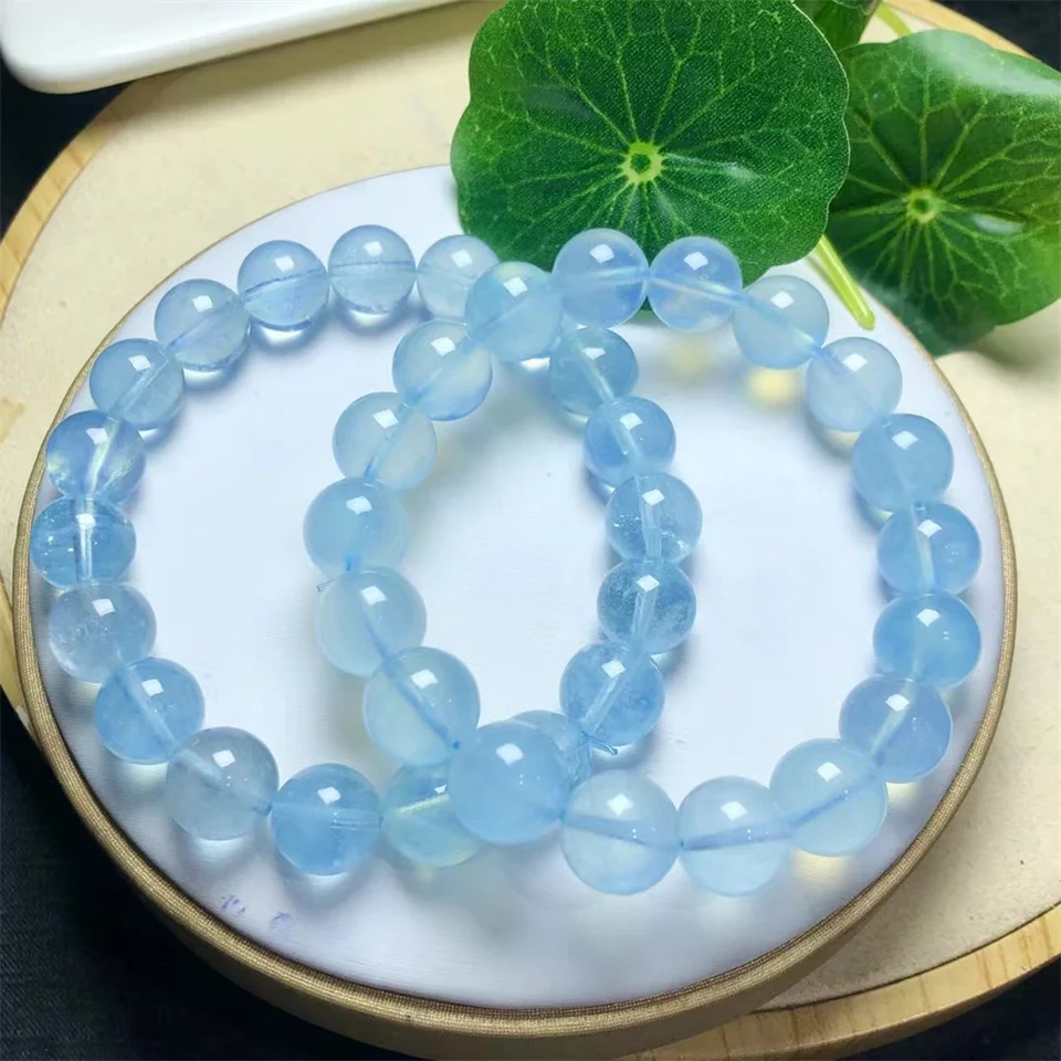 Prírodný náramok Aquamarin Vintage Charm Round Chain Percers Jewelry for Women Friend Gift 1ks 8/10/16 mm