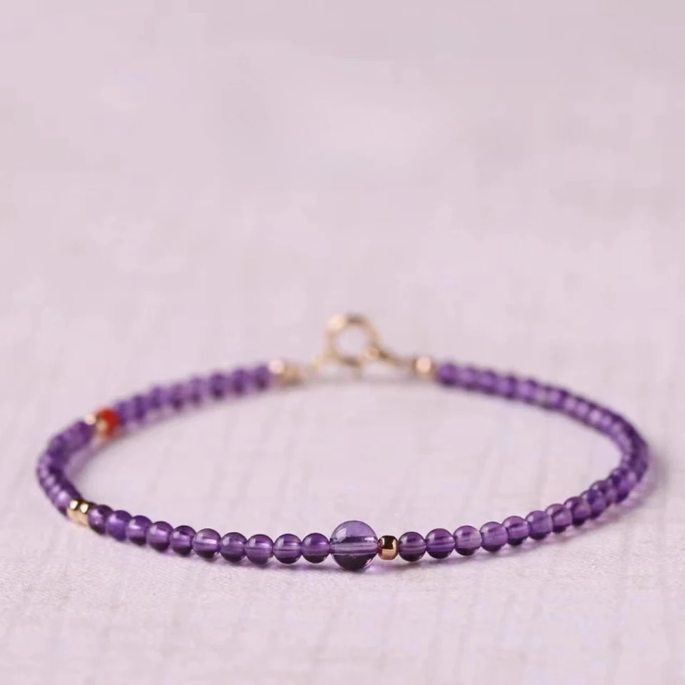 Prírodný náramok Uruguayan Amethyst pre ženy so 14k zlatými korálkami High-end Direct Men Cuff Náramok Luxusné šperky