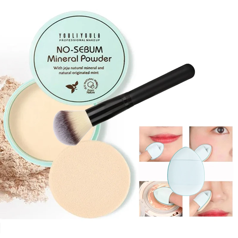 Prírodný olejový make -up Prášky Znájanie hmla Mistina modifikácia tváre práškový vodotesný ľahký prášok rozptyl