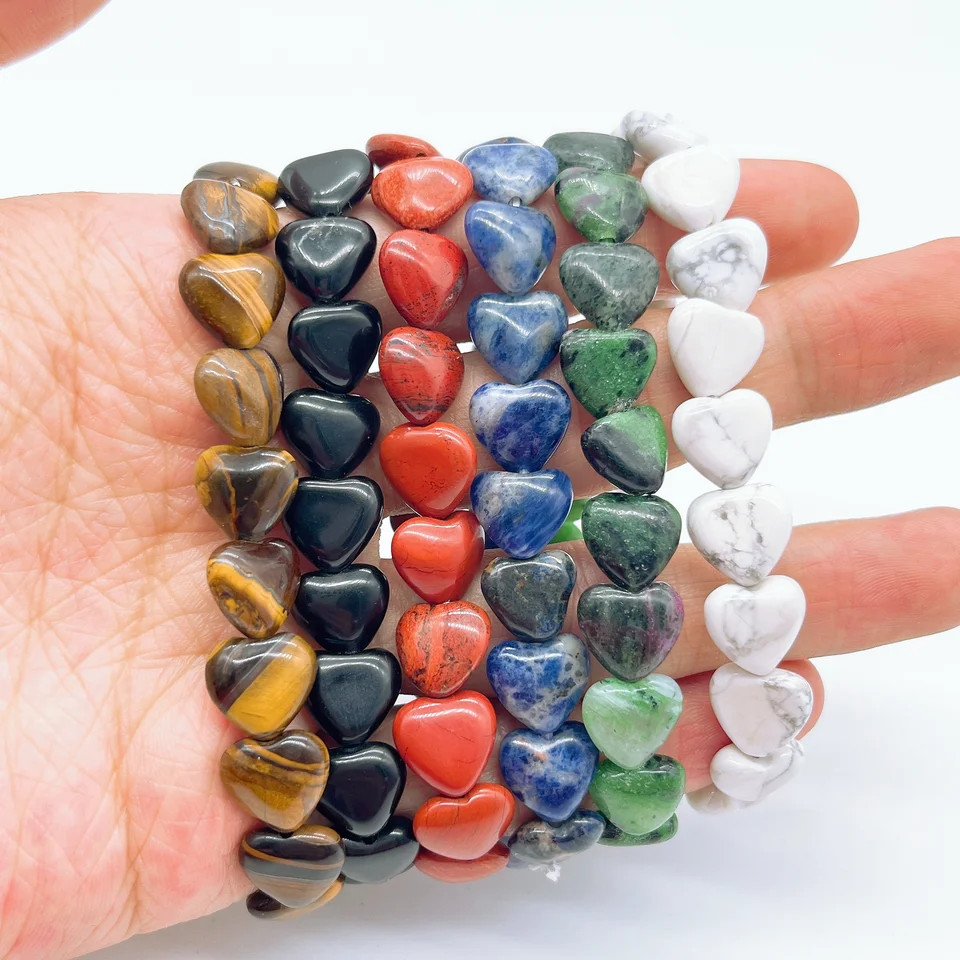 Prírodný ružový kremeň ametyst Srdce Tvar náramku krištáľový kameň móda reiki liečivý drahokam prameň bangles dekorácie šperky