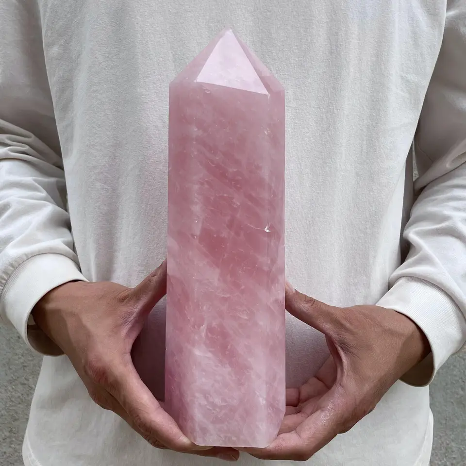 Prírodný ružový kremeň obelisk krištáľový prútik veža reki hojenie