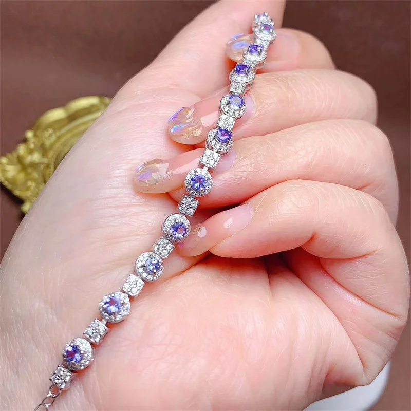 Prírodný tenisový náramok Tanzanite Lady S925 s certifikátom 15+3 cm