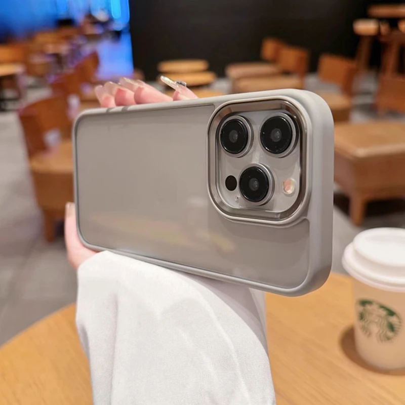 Prírodný titánový kovový šošovkový rám tvrdého telefónu pre iPhone 16 15 14 13 12 11 11 Pro Max.