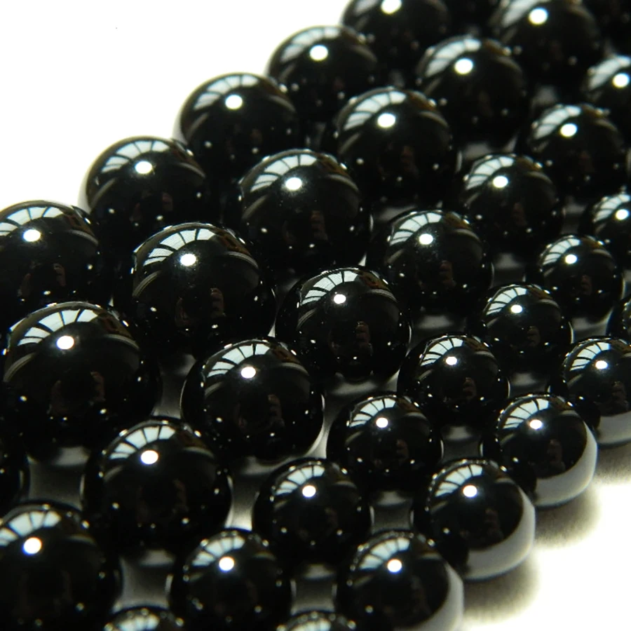 Prírodný čierny achát 4 mm 6 mm 8 mm 10 mm 12 mm hladký okrúhly kameň voľný korálky pre šperky na výrobu DIY náramky náhrdelník pramene Žena