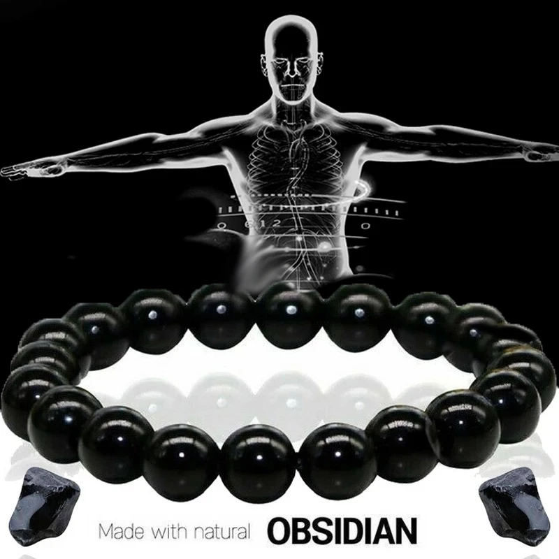 Prírodný čierny obsidiánsky kamenný náramok Ženy Muži korálky náramky Člen