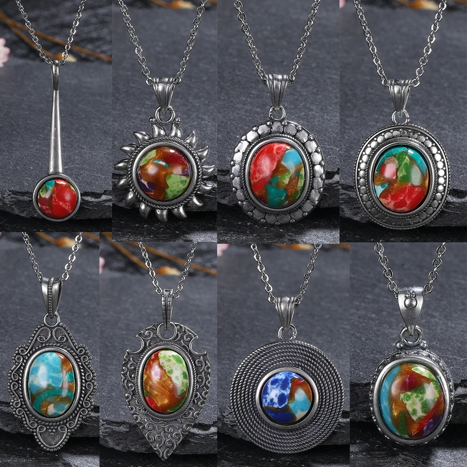 Prívesky z prírodného cisára Kamenný náhrdelník Sterling Silver 925 Náhrdelník Stone Vintage jemné šperky pre ženy