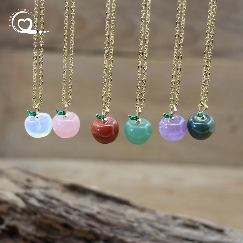 Prívesky z prírodného kameňa Apple Pendants Liečivé kryštálové ametysty Jasper Opal Gemstone Charms Náhrdelník módne dámske šperky, QC3378