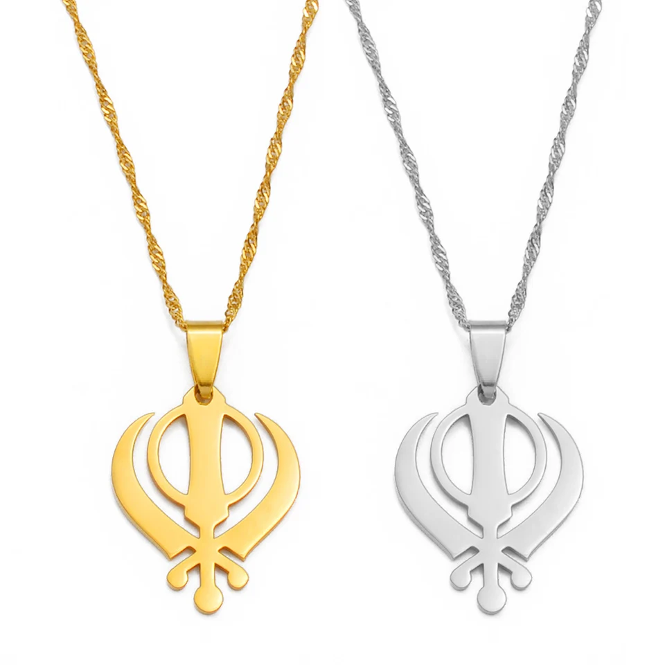 Prívesok na náhrdelník Anniyo Sikhism Sikh Khanda Jewelry Black/Gold Color Náhrdelníky India Pakistan Malajzia Pandžáb náboženské @009521