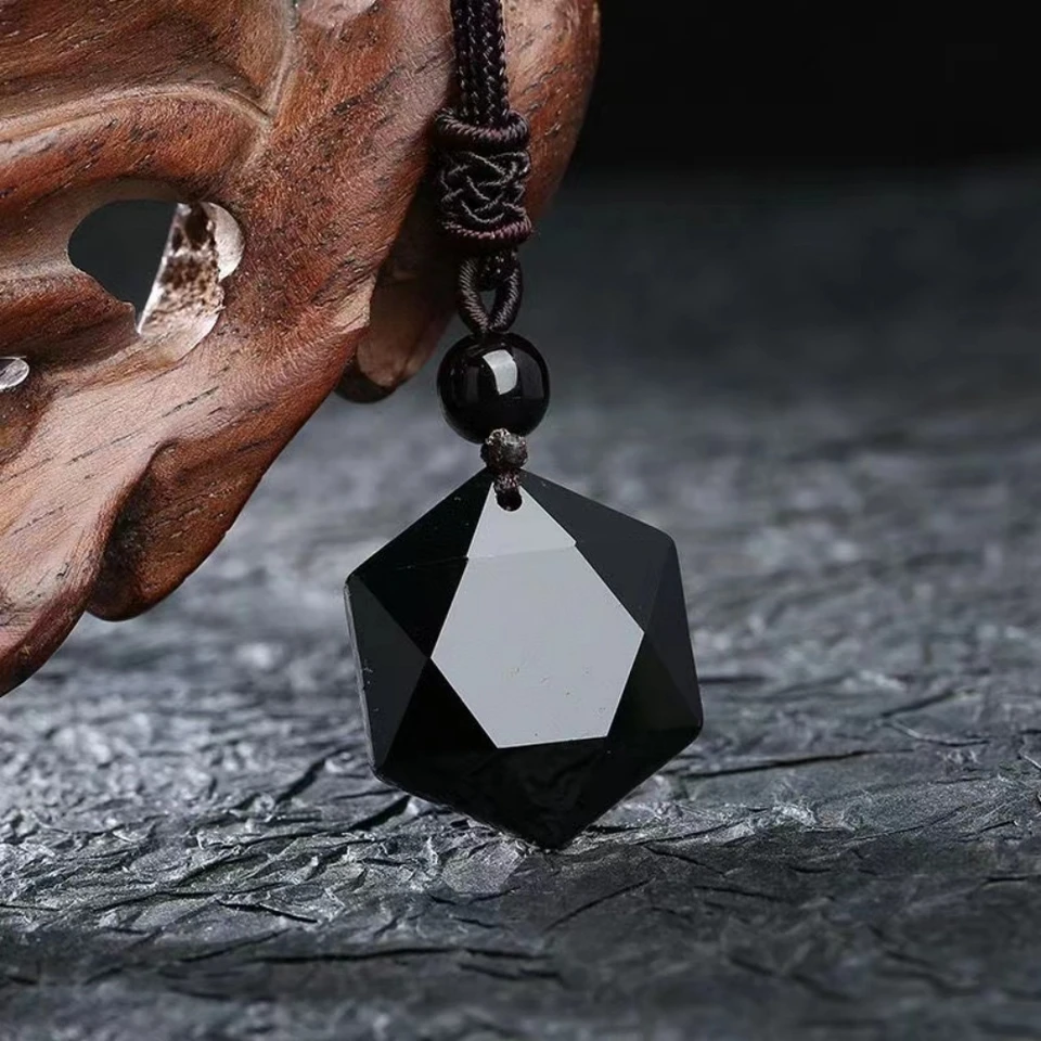 Prívesok na prírodné obsidián Hexagram Stone pre ochranu prívesok Náhrdelníky Hexagram Amulet Talisman šperky pre mužov a ženy