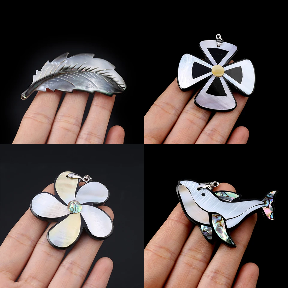 Prívesok na prírodnú škrupinu brošňou kvetinové perie Abalone škrupiny kúzla pre šperky výroby DIY náhrdelníky brošne