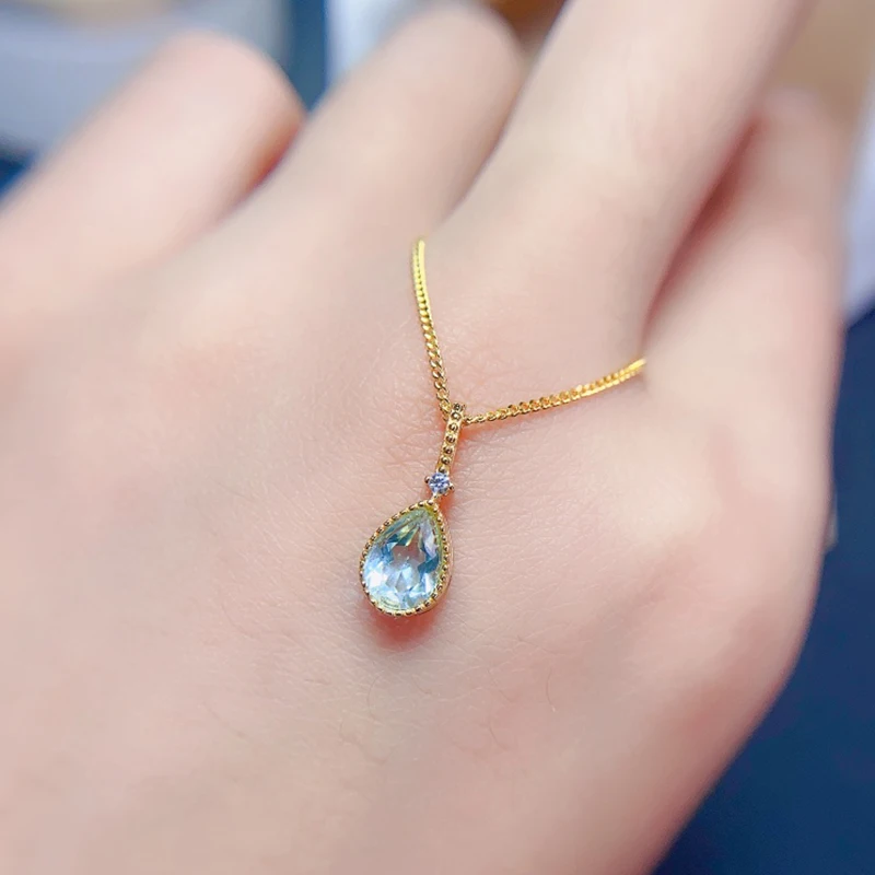 Prívesok na prívesok s prírodným akamarínom pre ženy pre ženy Silver 925 Šperky Luxusné drahokamy 18 K zlatované bezplatné prepravné predmety