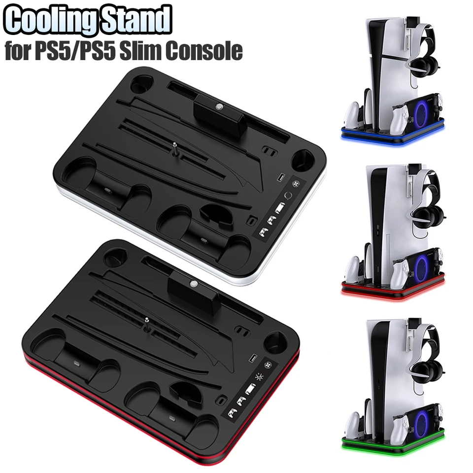 PS5/PS5 Slimstand a chladiaca stanica s nabíjacou stanicou ovládača na hranie 5 Držiak náhlavnej súpravy RGB RGB RGB