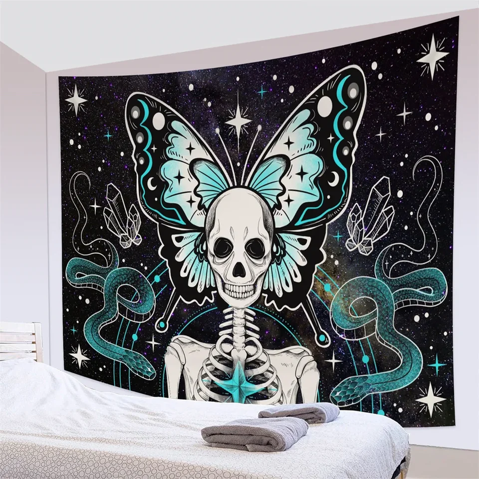 Psychedelic Butterfly Skull Snake Tapestry Wall Wall zavesenie mandala Bohemian hippie čarodejnícke veštenie dekorácie dekorácie Pozadie pozadia