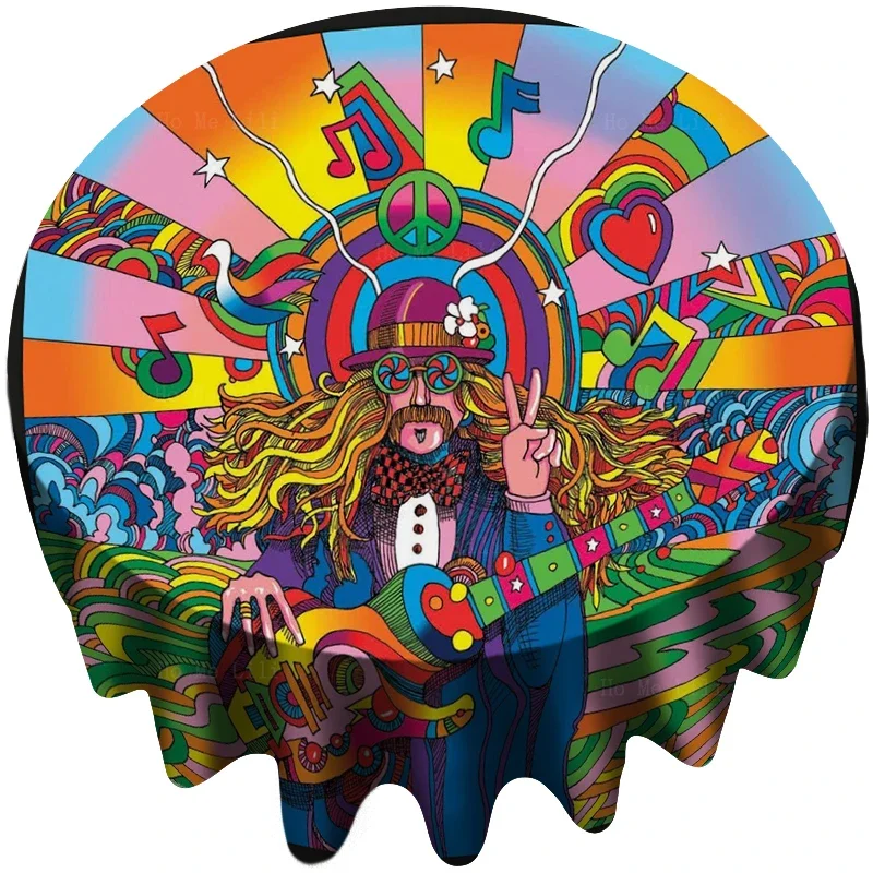 Psychedelic Hippie Star Man Musician Hudnie na gitare Pop Art Round Fabriclot obrus od ho me lili pre stolovú dekoráciu
