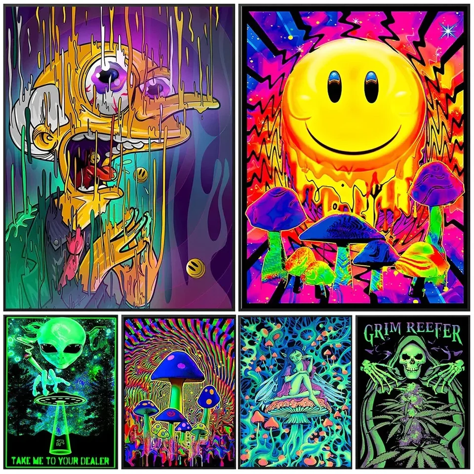 Psychedelické hubové kostry mimozemšťana Abstraktné farebné plagáty výtlačky plátno maľba nástenné umenie Obrázok pre obývaciu izbu Domovod