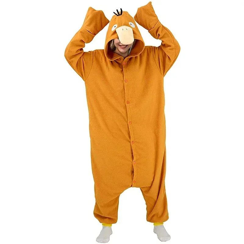 Psyduck Cosplay kostým Kigurumi Onesie pyžamá Halloween vianočné fleece pyžamy anime teplé spánkové oblečenie