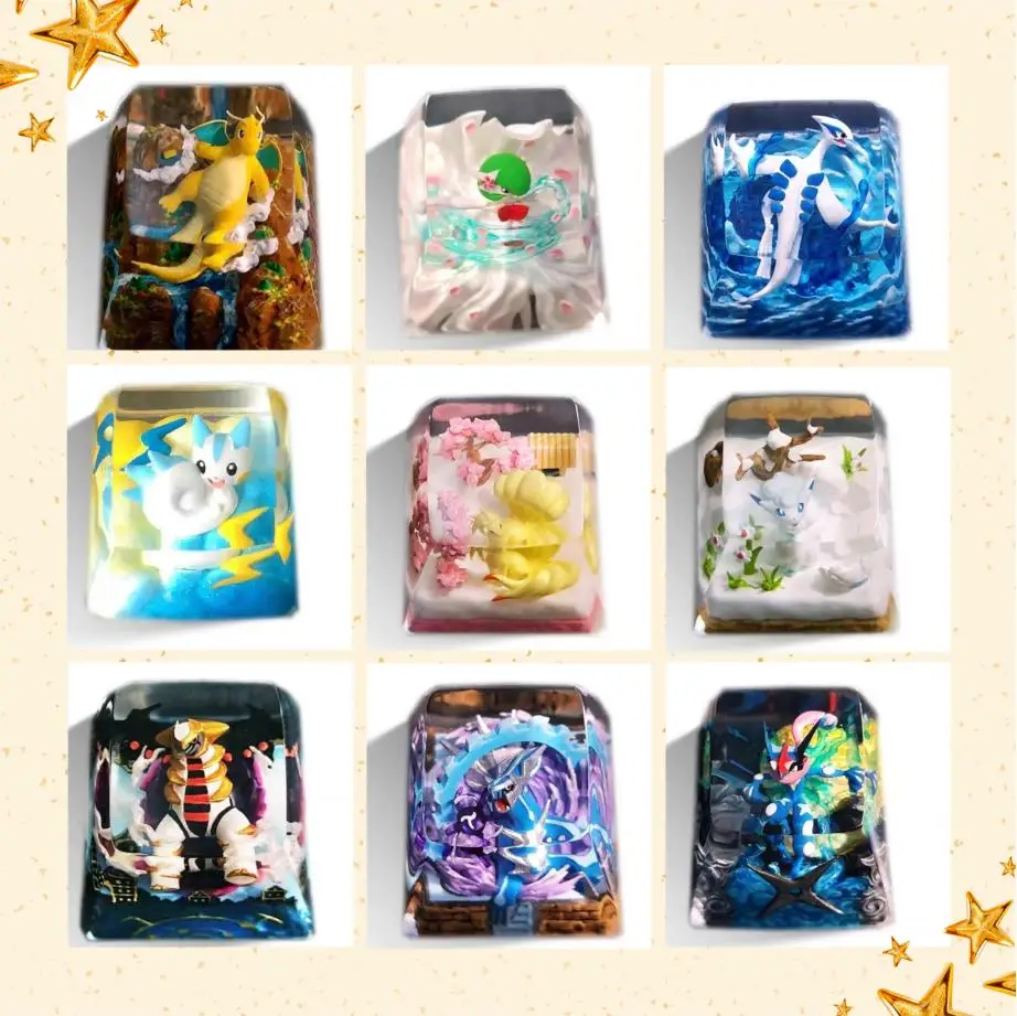 PTCG Pokemon KeyCap Mechanická klávesnica živici Transparentné stereoskopické kľúče articuno milotické gengar Lugia Dragonit Wave 6