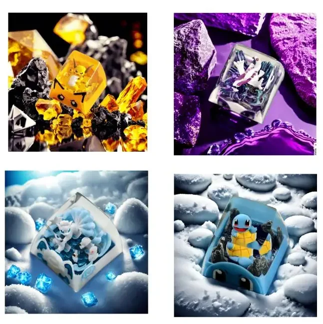 PTCG Pokemon Keycap Squirtle Lugia Vulpix Raichu Mechanická klávesnica Resintransparent stereoskopická kľúče č.