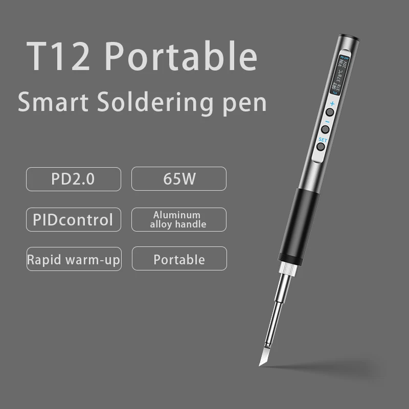 PTS100 T12 PD 5-20V 65W Prenosné elektrické spájkovanie železo CNC kovová telesná teplota nastaviteľná spájka zváracia stanica