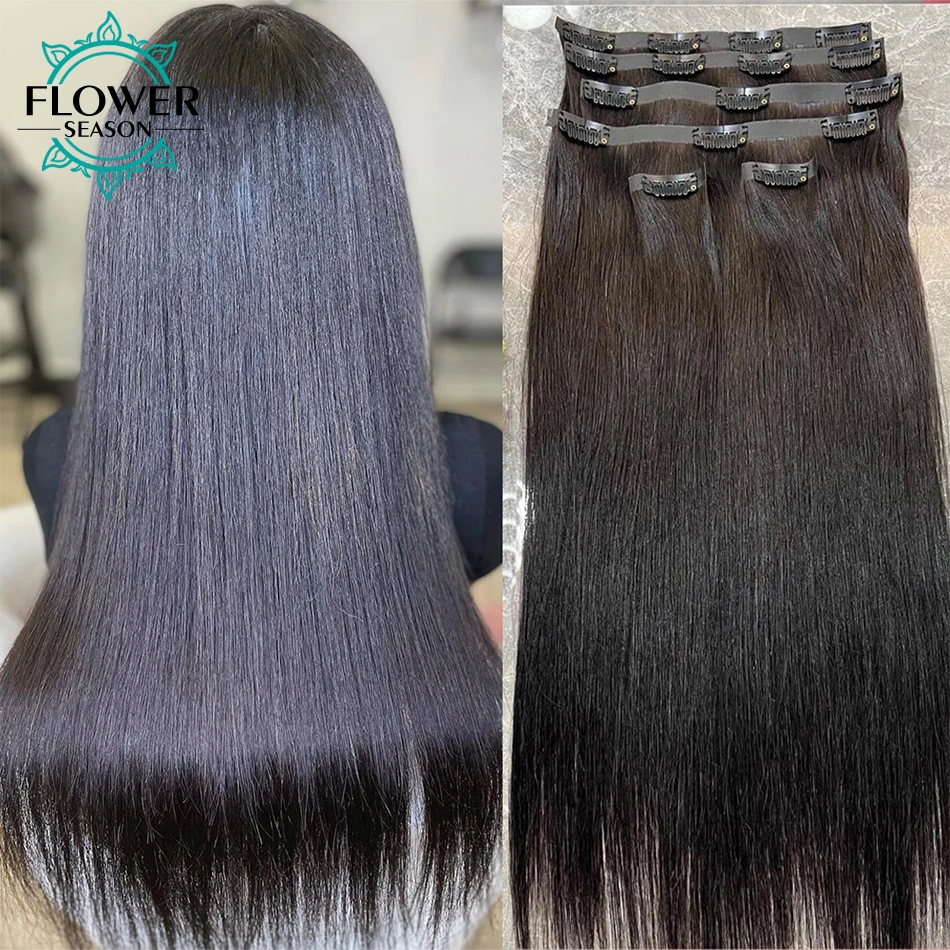 Pu Clip Ins Extensions Human Hair Rovný bezšvový klip v ľudských vlasoch predlžovanie brazílskej pokožky útla