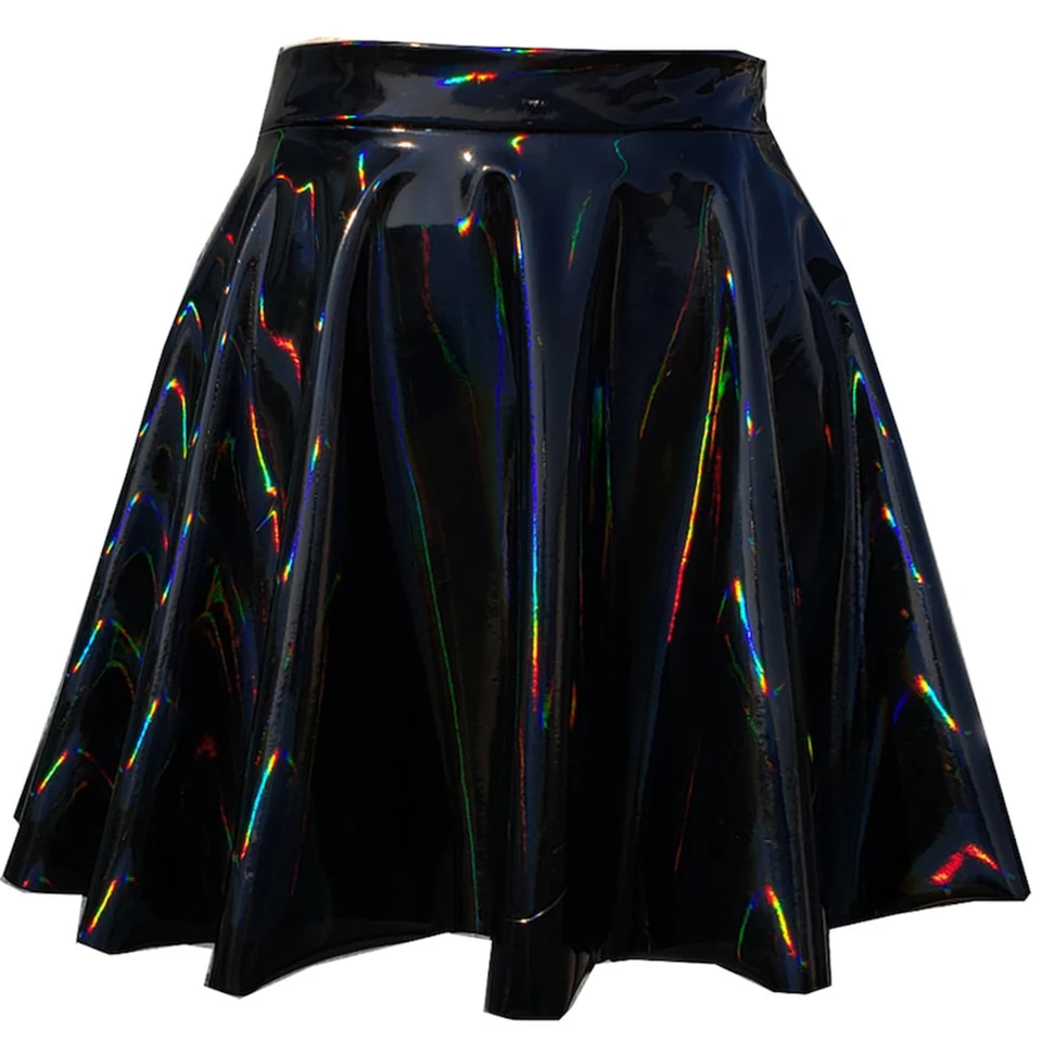 PU koža s vysokým pásom mini sukňa pre ženy, punk, gotické, sladké, lesklé, sexy, a-line, krátke, party clubwear, kawaii, anglický štýl