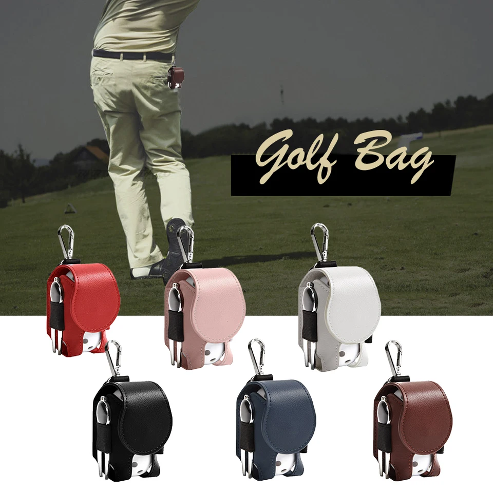 PU kožená golfová loptička Storage Bag Prenosný pás visiaci golfový loptičkový vrecko s kovovou sponou Mini Športové doplnky