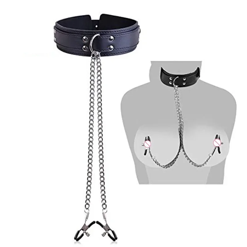 PU kožená kovová retiazka Klip prsníka BDSM SLAVE Sex Hračky pre ženy páry hry Golier Vína svorky