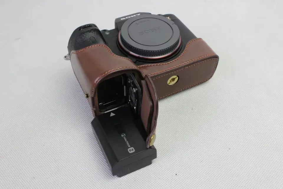 PU kožené fotoaparát Spodné puzdro Kryt Half Body Set Bag pre Sony ILCE-9 A9 A7 III A7R3 A7R III A7R Mark 3 Otvorenie batérie