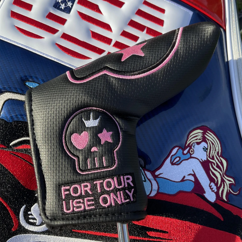 PU kožený golfový putter headcover Čierna ružová ružová kalongová lebka kryt kryt vodotesných golfových klubov