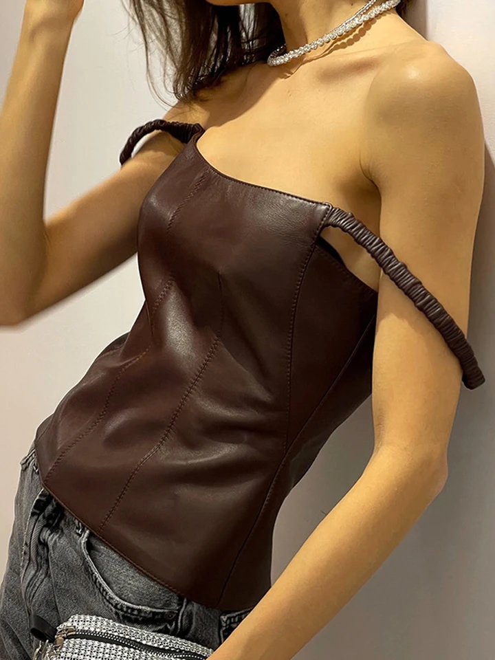 Pu Leather Sexy Backless Party Club Clup Top Camis Ženy Jeseň zima y2k Streetwear bez rukávov bez rukávov Skinny Tanks Outfits Darček