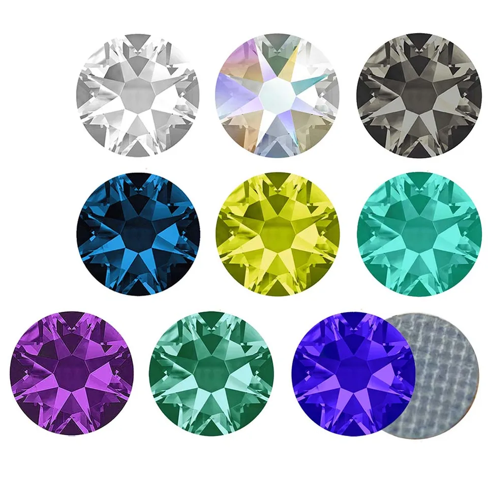 Pubrilex 2078 Železo na Stass Colors Efekt Farby 8 veľkých 8 malých kryštálových flatbackov Hotfix kamienok pre odevy