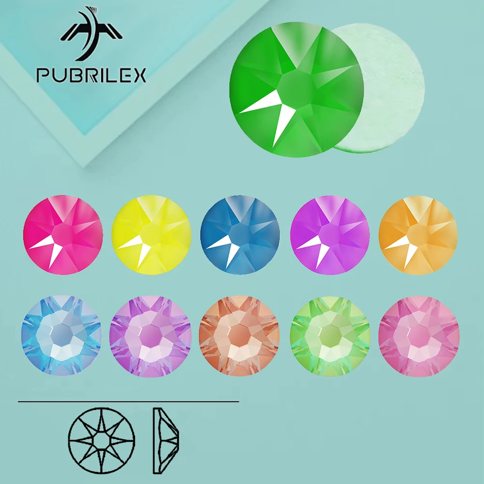 Pubrilex Non Hotfix Xirius sklenené kamienky SS16 SS20 Neon Color DIY Príslušenstvo Šijacie textilné odevné lepidlo na krištáľové kamene