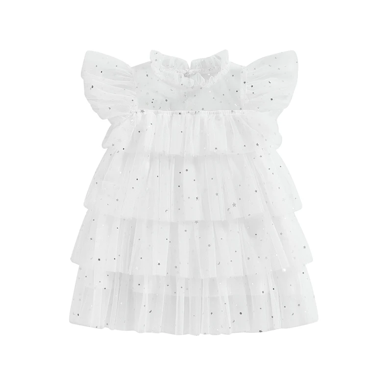 Pudcoco batoľa deti detské dievčatá šaty šaty hviezdy Moon Moon Flik Fly Ruckve Princess Dress Summer Cast Lubles Tulle Šaty 6m-4t