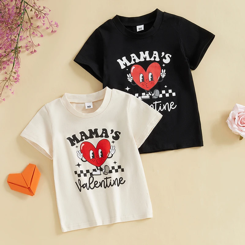 Pudcoco Batoľatá Dievčatá chlapci Valentín Tričká Móda s krátkym rukávom Kruhový krk Letter tlač Fall Tops