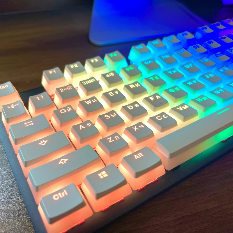 Puding keycap ru rozloženie dvojitého záberu PBT Keycaps obsahuje priesvitný štýl s dvoma vrstvami goodgao ruský kľúč