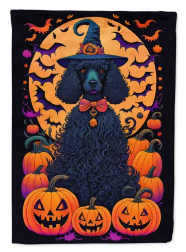 Pudle čierna čarodejnica halloween vlajka