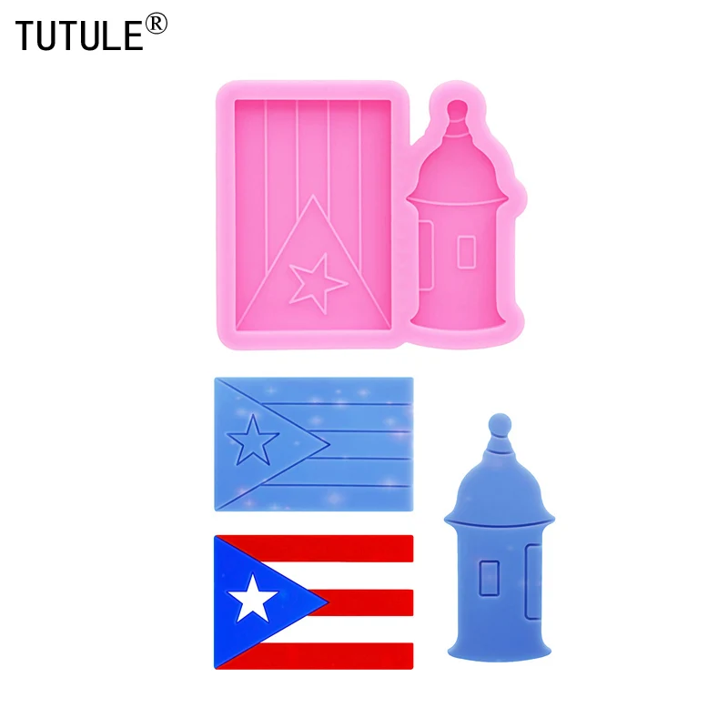 Puerto rico vlajka Silikónová živicia forma vežová forma ruka vytvára epoxidový prívesok Silikónová forma ílové príslušenstvo Silikónová forma