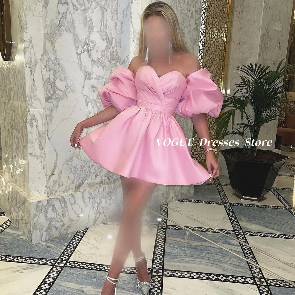 Puff Ruckve Stručné plesové šaty, srdiečko krk ružový saténový homecomingové šaty, šaty Vestidos de gala فساتين سهرة prispôsobené